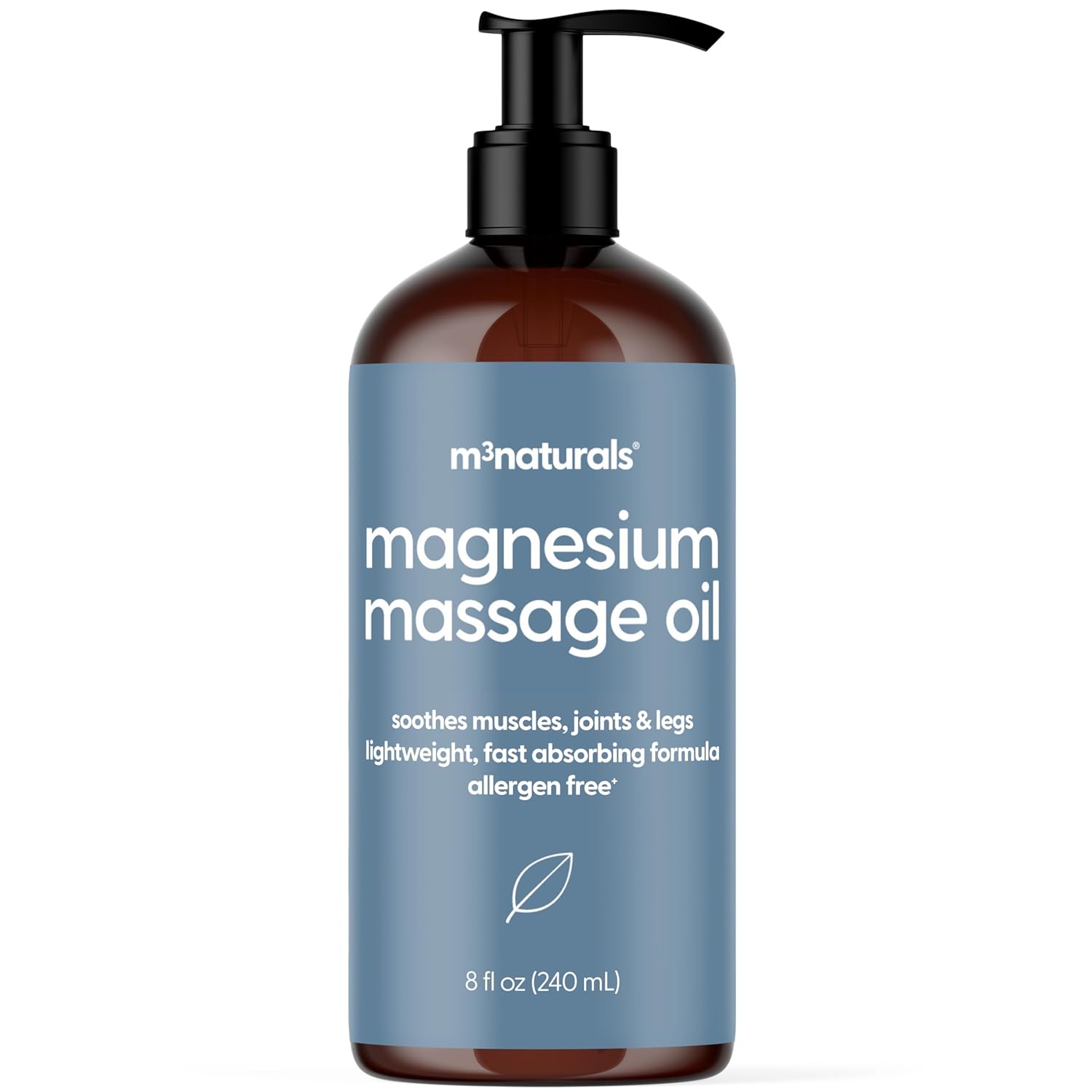 Magnesium Massage Oil for Sore Muscles, Feet, Joints and Leg Cramps, Helps with Sleeping and Post-Workout Recovery, for Sensitive Skin, 8 fl oz by M3