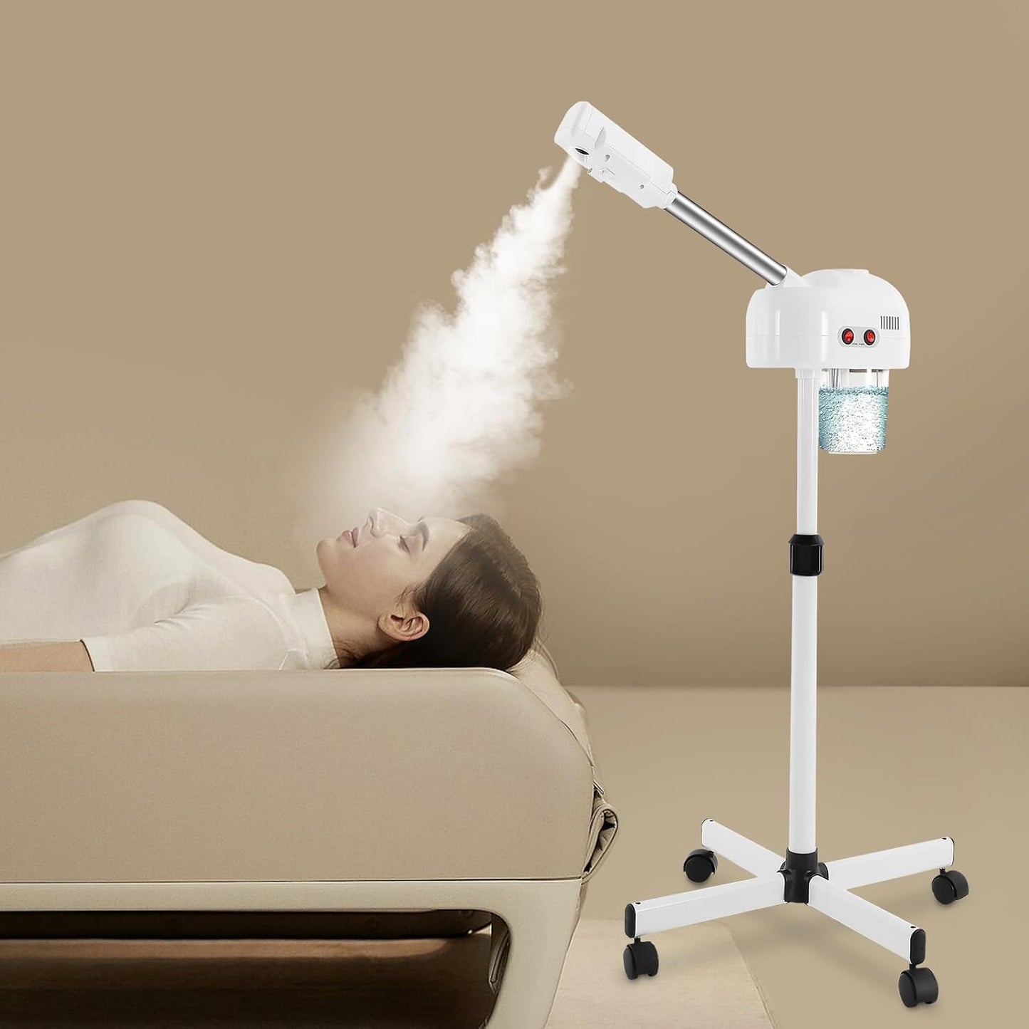 Professional Facial Steamer for Esthetician, 800W Floor Standing Face Steamer with Ozone & Ionic Mist, 360° Rotatable Rolling Ozone Steamer for Home Spa Beauty Salon and Deep Pore Cleansing