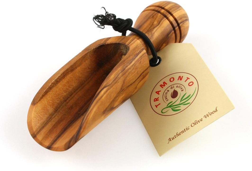 Olive Wood Bath Salt Scoop – 5 Inch Long Wooden Luxury Spoon for Epsom Soaks, Kitchen and Pantry – Large Size