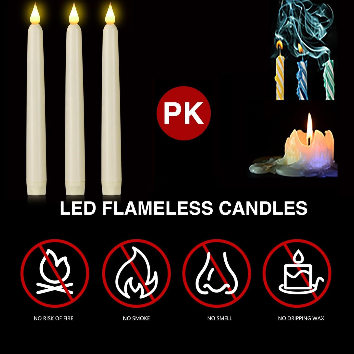 Flameless Taper Candle with Remote Control, 3pack Plastic LED Candles, Flickering Battery Operated, 9.2''Classic Tall Candles for Wedding, Party,Christmas,Home Decor (Ivory)