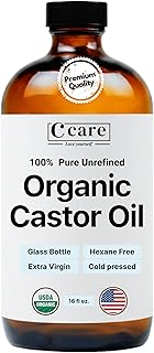 Castor Oil 100% Pure Organic Cold Pressed Unrefined Glass Bottle | USDA Certified Organic | Hexane Free Extra Virgin | for Hair Growth Eyebrows Eyelashes Skin and Castor Oil Pack Wrap | 16oz