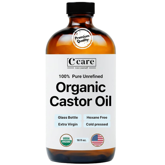 Castor Oil 100% Pure Organic Cold Pressed Unrefined Glass Bottle