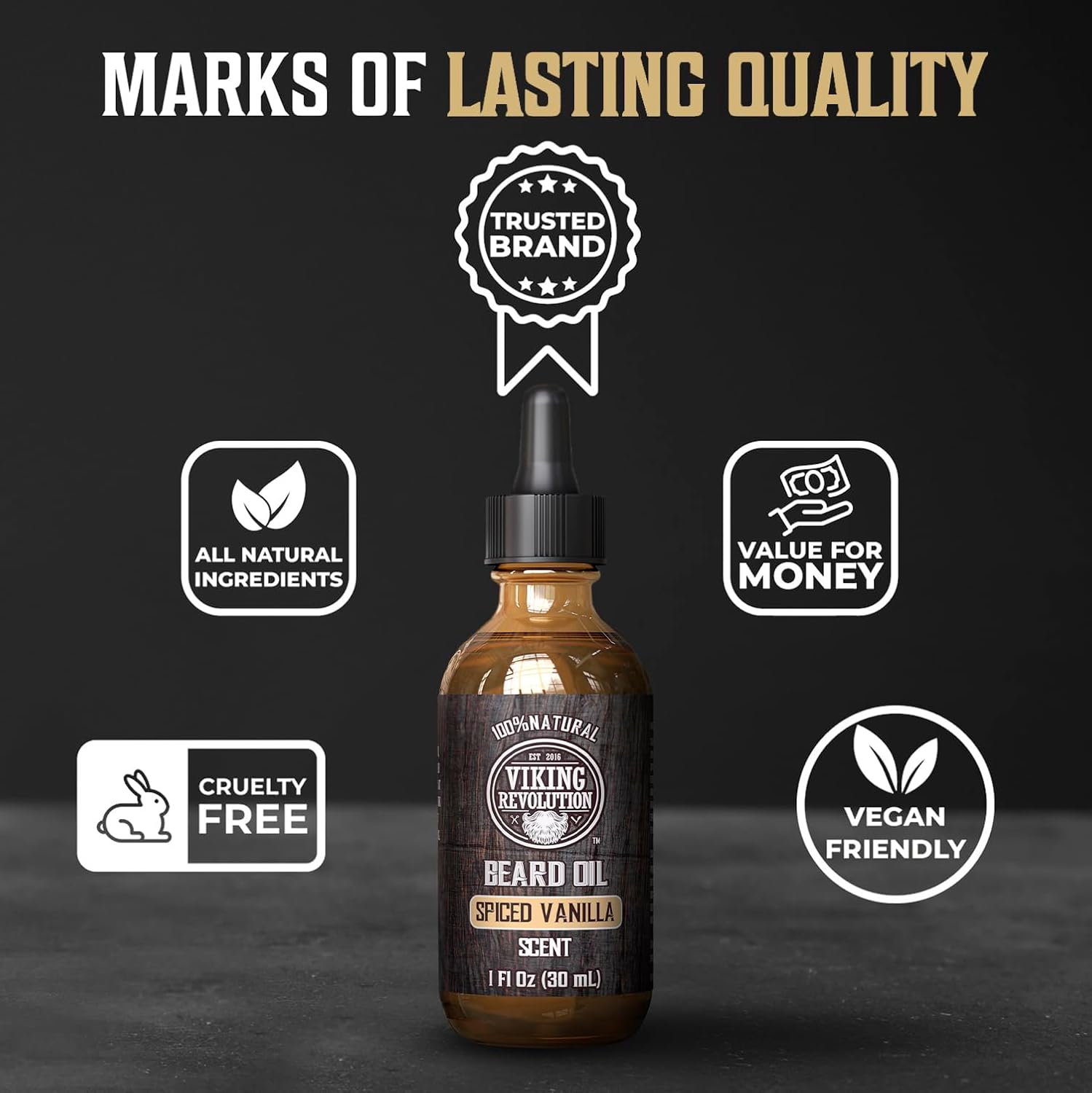 Viking Revolution Beard Oil for Men - Natural Mens Beard Oil with Argan Oil and Jojoba Oil - Beard Softener,Strengthens and Moisturizes - Beard Conditioner for Men (Spiced Vanilla, 1 Pack)