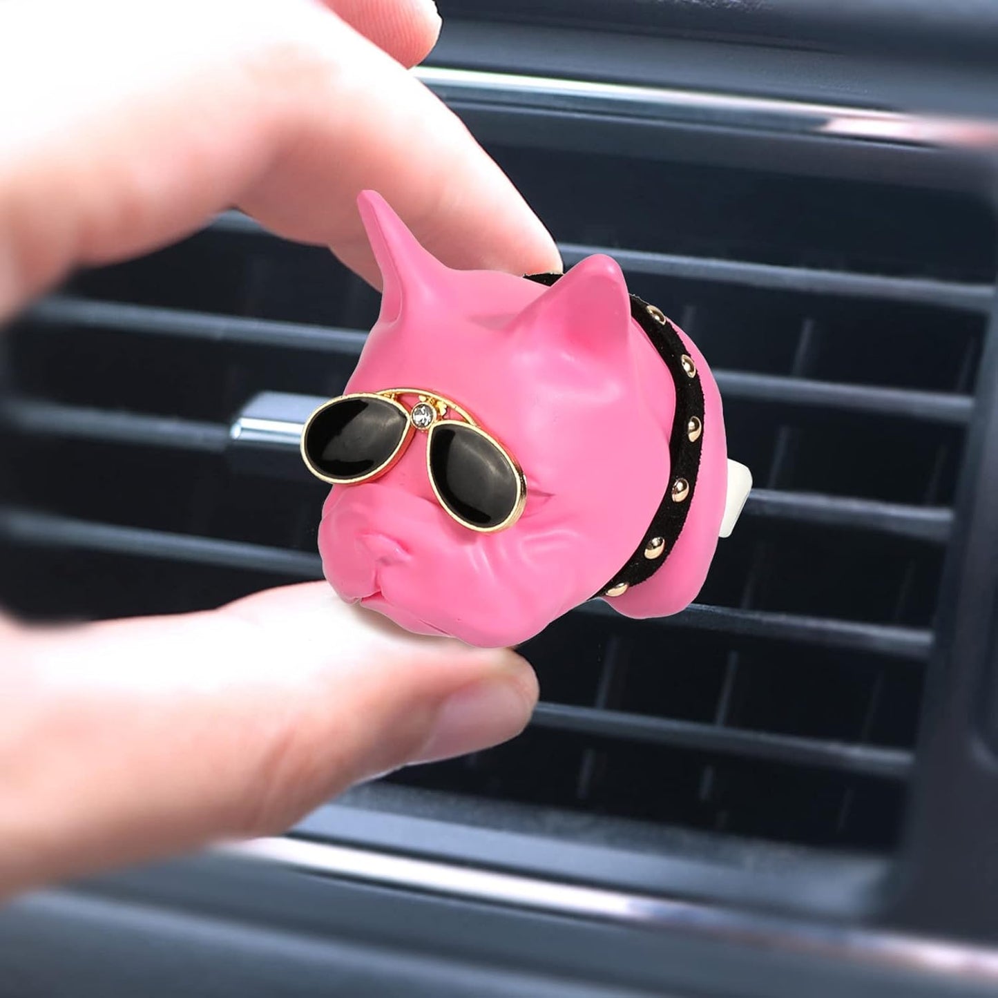 French Bulldog with Sunglasses Car Aromatherapy Essential Oil Diffuser, Pink Gypsum Car Air Freshener Vent Clip Locket Car Oil Diffuser Air Vent Decorations for Car, Living Room, Office