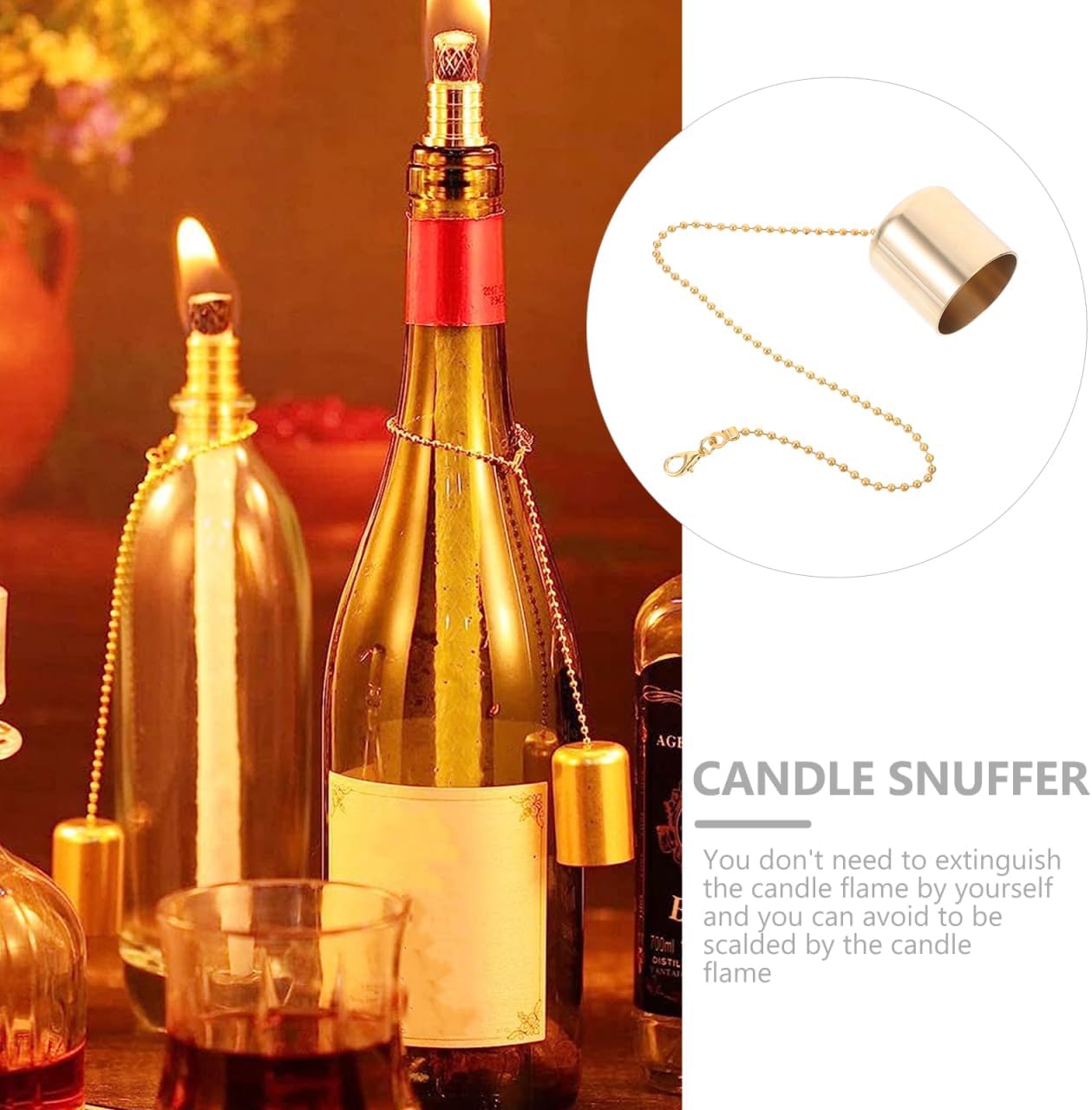 Brass Candle Extinguishers Set of 2 Small Snuffer Caps with Chain for Candle Wick Flame Safety and Scented Use Heat-Resistant Accessory for Home