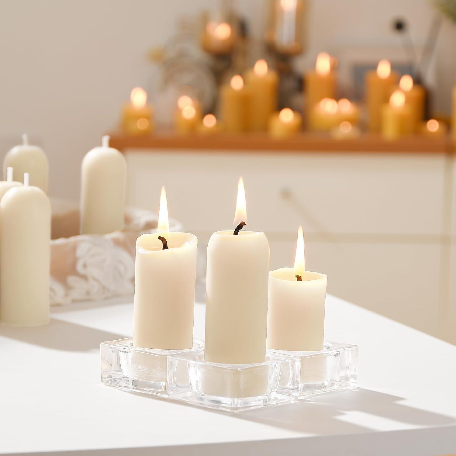 White Small Pillar Candles 4-Pack - 10-Hour Long Burning 100% Natural Beeswax Candles, Perfect for Everyday Use, Home & Travel, Power Outages，Classic Pillar Style (3.5"x1.3")
