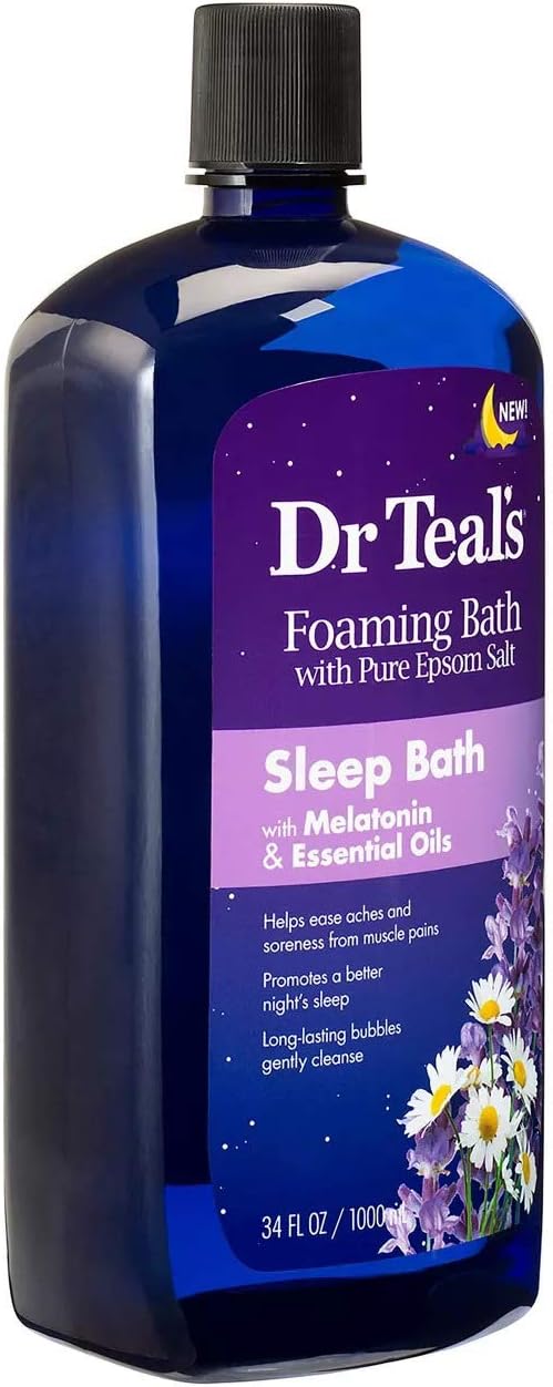 Dr. Teals Foaming Bath Variety Gift Set (2 Pack, 34oz Ea) Shea Butter & Almond Oil, Melatonin Sleep Bath - Essential Oils Blended with Pure Epsom Salt Eases Achy Muscles & Relieves Stress