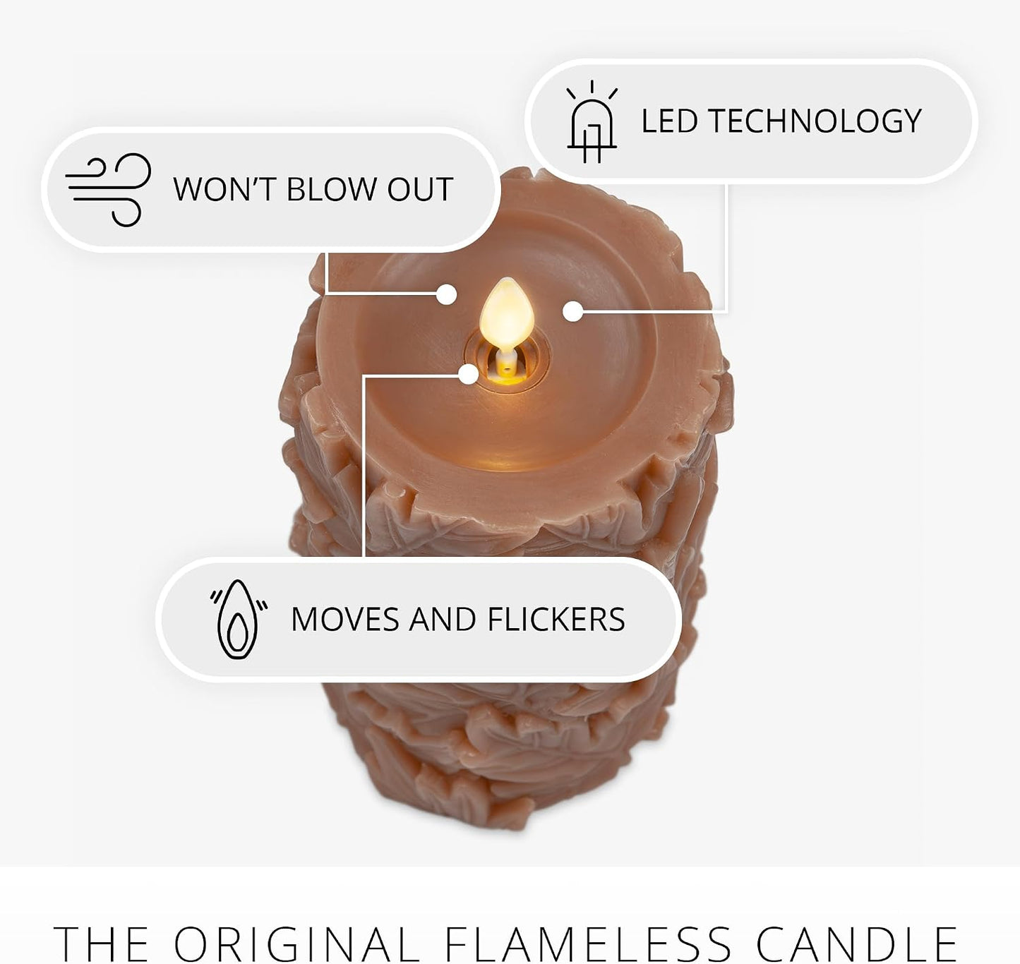 Luminara Flameless Caramel Cafe Embossed Leaves 3.5" x 6.5" Pillar, Battery Operated & Timer Function, Fall Decorations Indoor Candle Moving Flickering Flame LED Light, Remote Ready (Sold Separately)