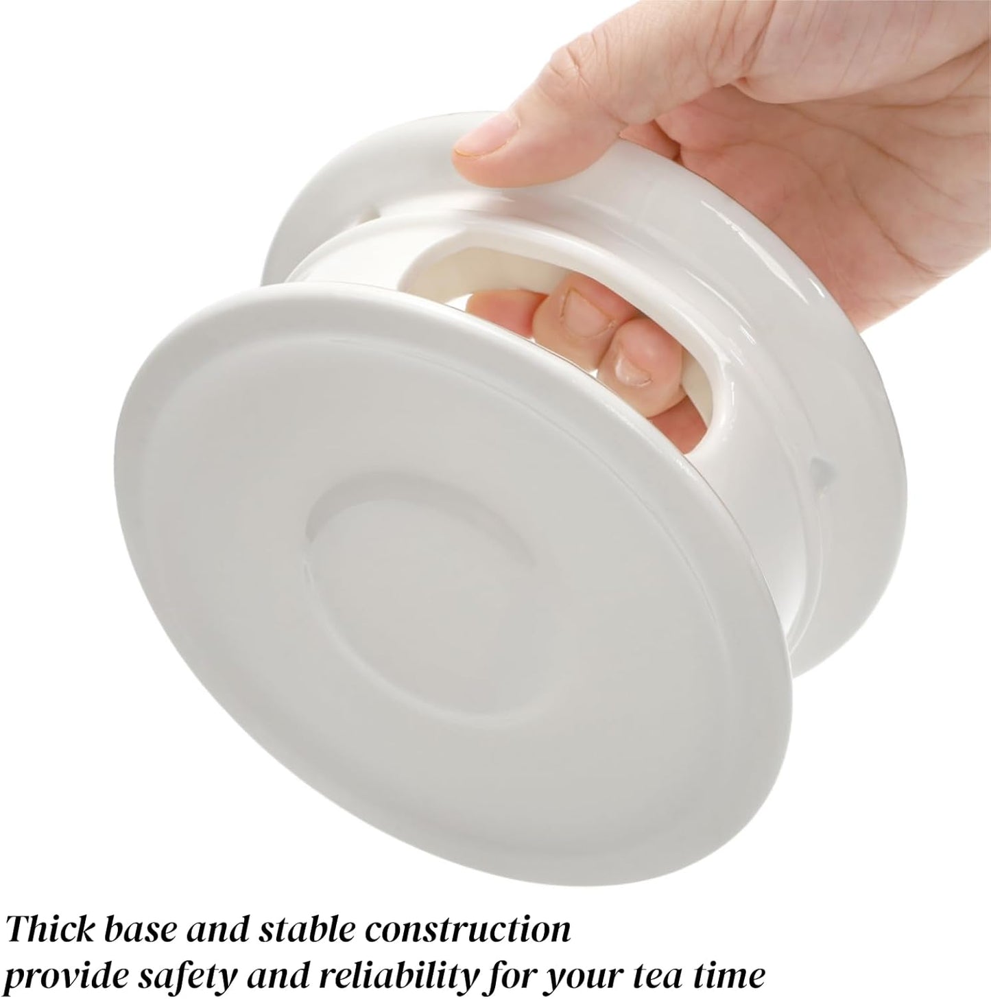 Ceramic Teapot Warmer, Gold Rim Teapot Heater with Tealight Holder, White Porcelain Tea Kettle Holder Warming Base for Heating Coffee, Milk, Water, Soup