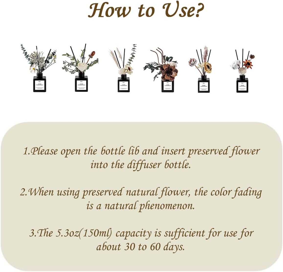 Reed Diffuser, Scent Diffuser with Sticks & Dried Flowers, 120 Days Long Lasting diffusers for Home, Elegant Fragrance for Bathroom Bedroom Office Decor Air Fresh (Green Tea)