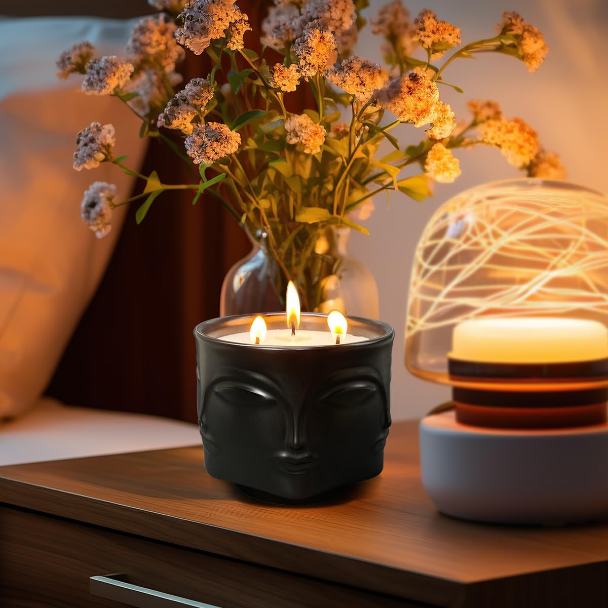 Strong Eucalyptus & Rosemary 3 Wick Black Large Candle, 20oz, Ceramic, Outdoor Scented Candles, 100% Soy, for Home Scented, Yoga, Meditation, Table Decor, Home Decor, Boho Decor, Beautiful Candle Jars