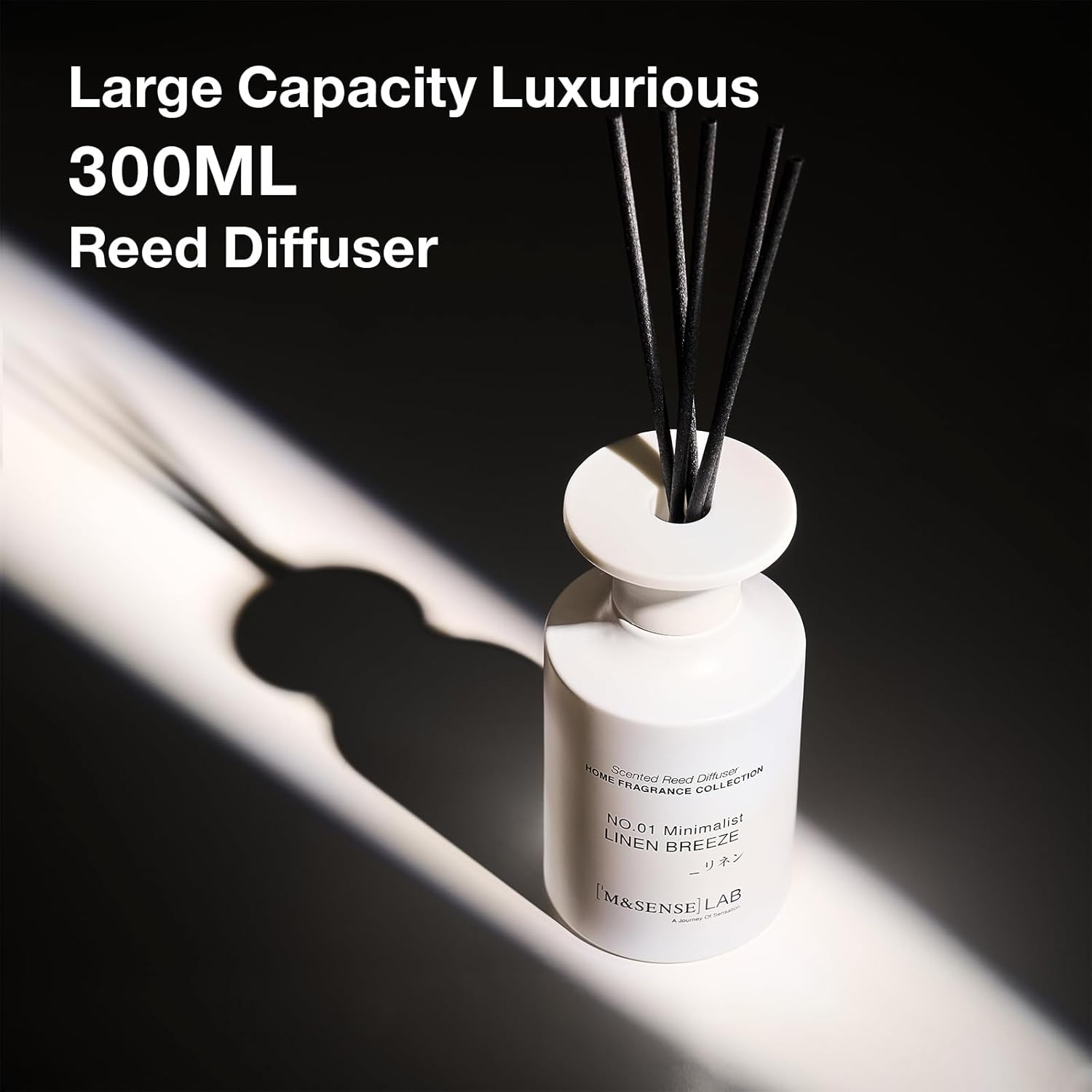 M&SENSE Minimalist Large Reed Diffuser 300ml, Linen Breeze Scented with Natural Essential Oils, Long Lasting with 7 Sticks, Non-Toxic Home Fragrance for Bedroom, Bathroom Decor