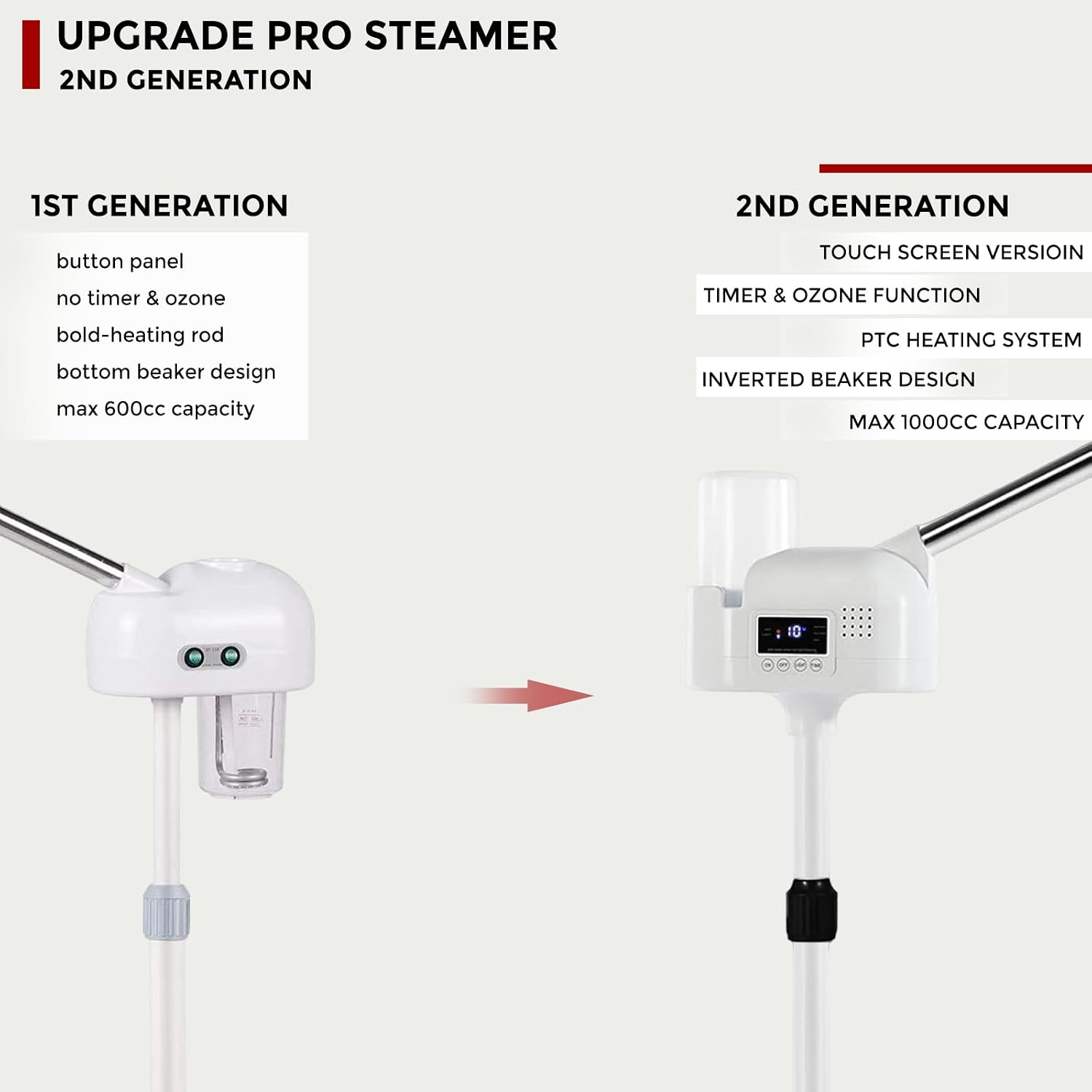 Professional Facial Steamer On Wheels for Esthetician, Touch Screen Vaporizador Facial Steamer with Hot Mist&Timer Function, Spa and Home Use