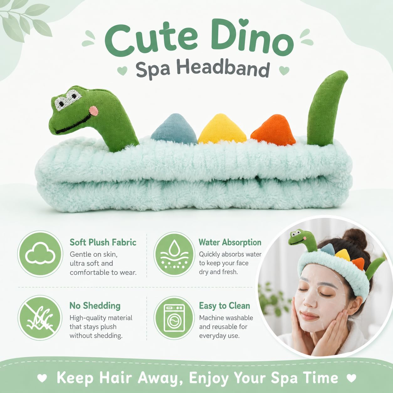 Funny Dinosaur Headband Cute Animal Cat Duck Frog Dinosaur Snail Kawaii Spa Headband Hair Accessories for Washing Face Shower Sports Beauty Skincare (Style 19)