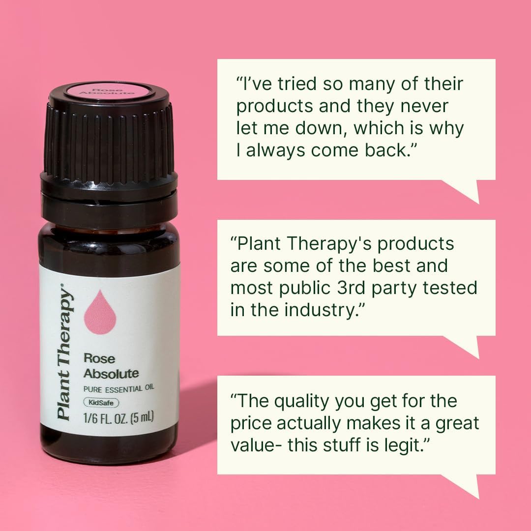 Plant Therapy Rose Absolute Essential Oil, 5 mL (1/6 oz), 100% Pure, Undiluted, Calming & Emotionally Grounding, Great Essential Oil for Skincare