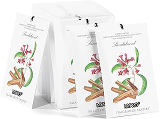 MYARO 12 Pack Sandalwood Scented Sachets for Drawer, Closet & Small Spaces Air Freshener Bags, Odor Eliminator for Clothes, Car, Wardrobe, Home Fragrance Gift Set