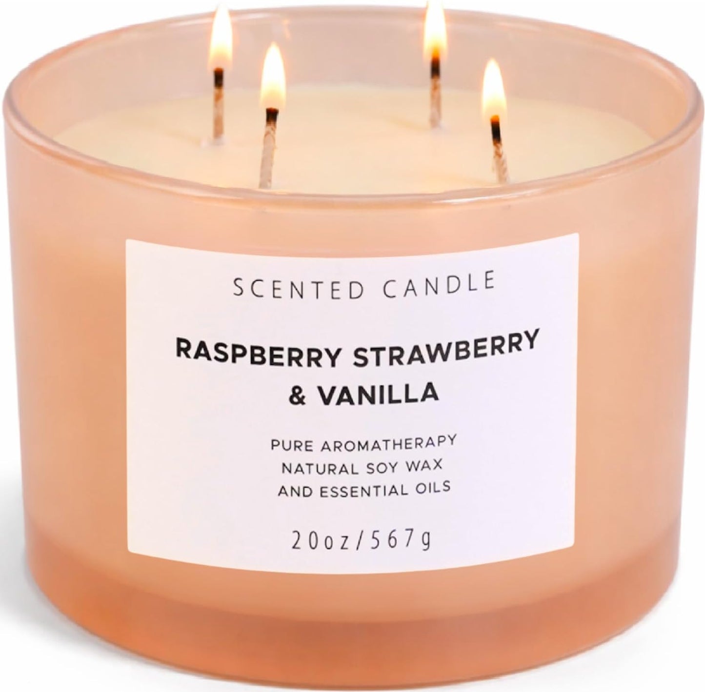 Raspberry Strawberry Vanilla Scented Candle | 4 Wick Extra Large Soy Candle 20 oz | Strong Scented Fruity Aromatherapy Candle for Women | Sweet Berry Vanilla Home Scent | Long Lasting Clean Burn