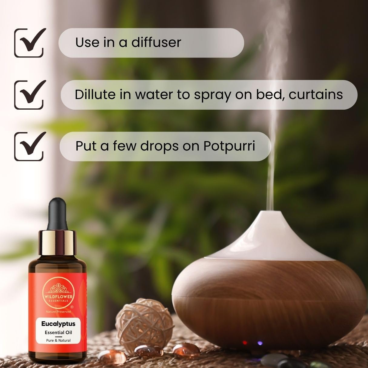 Eucalyptus Essential Oil (Eucalyptus globulus) 100% Natural Steam Distilled Oil For Face, Skin, Hair, Body | with Glass Dropper 1.01 Fl Oz (30ml)