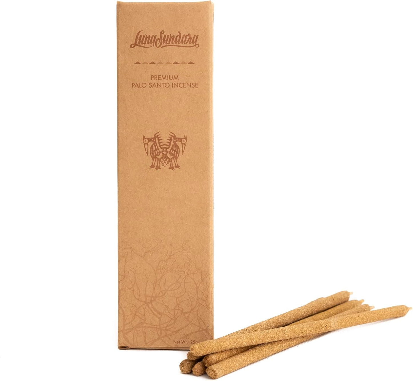 Luna Sundara Palo Santo Hand Rolled Incense Sticks, 6 Count | Hand rolled by Peruvian artisans using ground high-resin palo santo wood for a slow, aromatic burn.