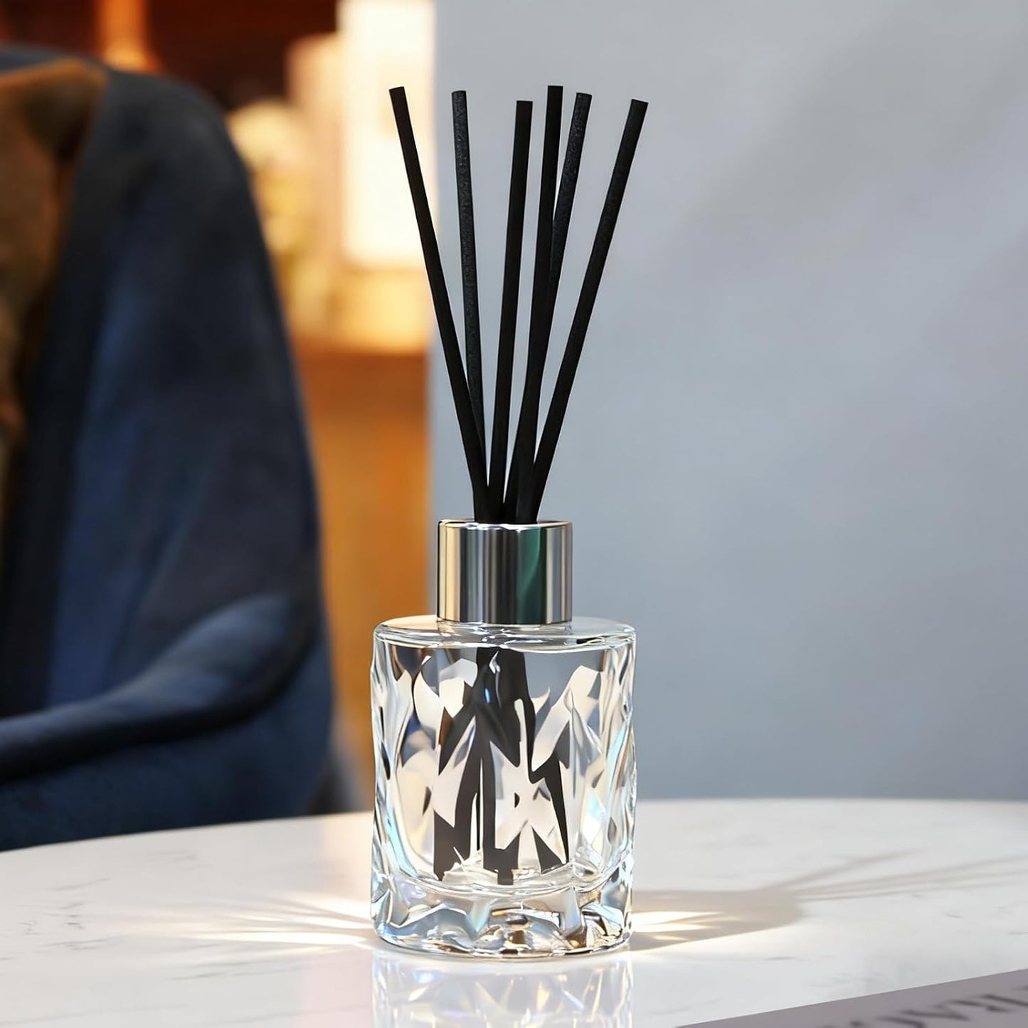 Glass Diffuser Bottles Irregular Surface with Silver Caps Refillable Diffuser Bottles Set of 4-3.1" High, 50ml 1.7 fl oz. Diffuser Jars for Home Fragrance