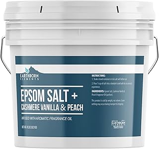 Earthborn Elements Cashmere Vanilla & Peach Epsom Salt 8 lb, One Gallon Bucket, Pure & Undiluted, Soaking Salt with Fragrance