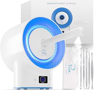 Pure Daily Care NanoSteamer Clinical 10-in-1 Smart Dermatologist Grade Ionic Facial Steamer - 2 Multi-Position Face Steamer Nozzles for Aromatherapy - 6 Pre-Porgrammed Modes - Include Extraction Set