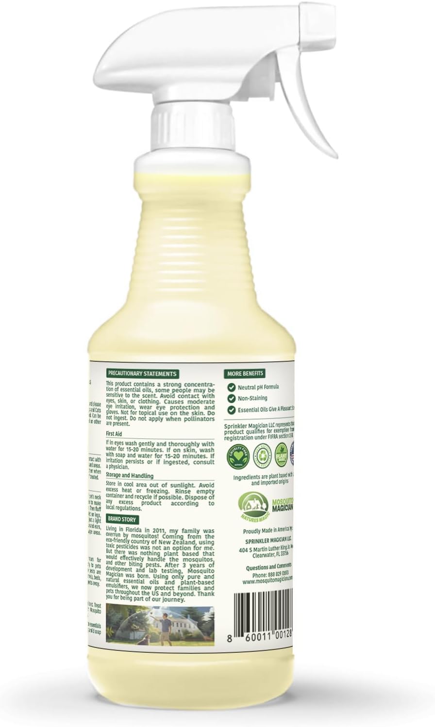 Mosquito Magician Indoor and Outdoor Spray (16 OZ) - Flea and Tick Spray - Use for Carpet, Furniture, Bedding, Couches & Pets – Plant-Sourced with Essential Oil – Lemongrass