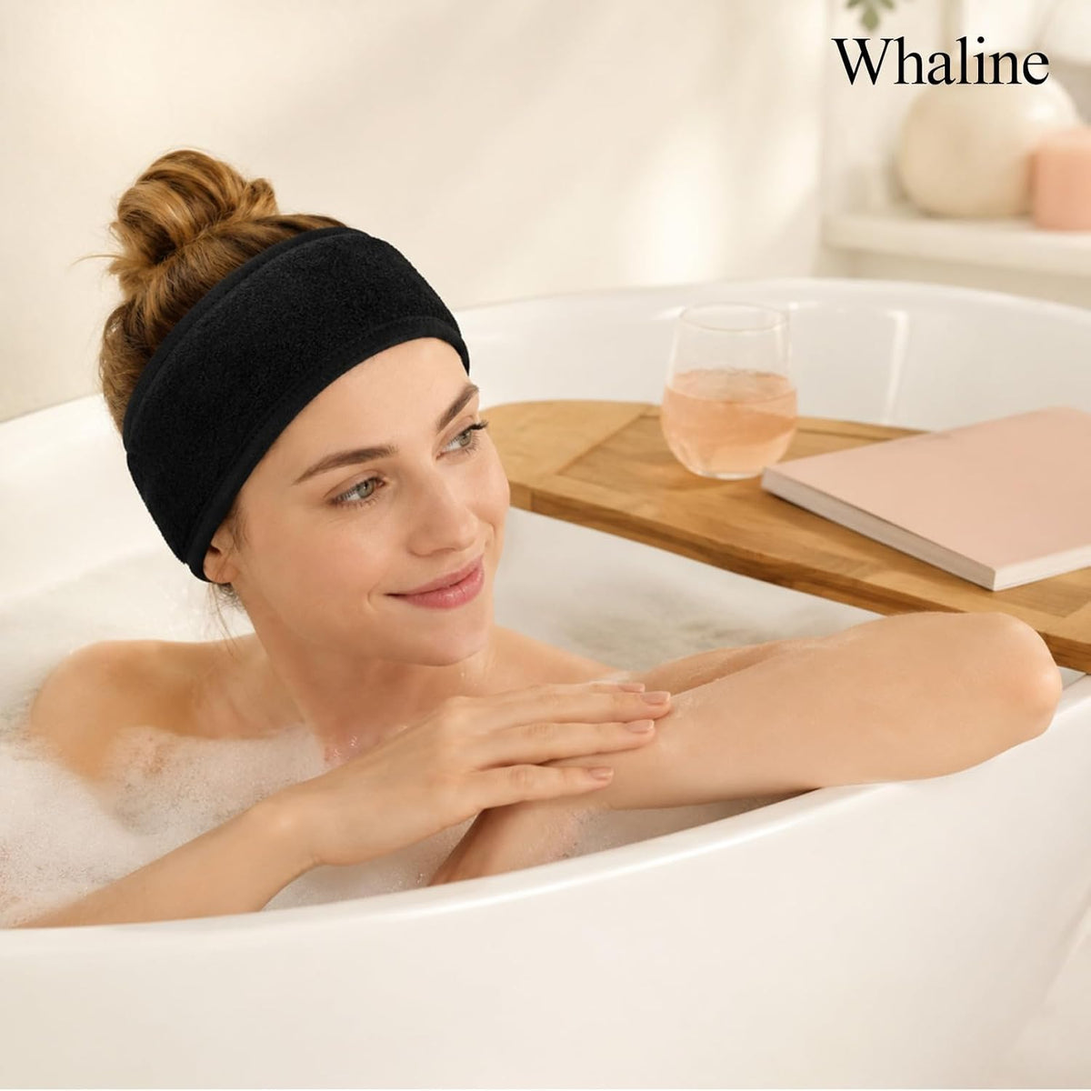 Whaline 3Pcs Spa Facial Headband Make Up Terry Cloth Headband Adjustable Washable Towel for Shower Makeup Face Washing Skincare Facial Treatment Sport Fits (White, Black, Pink)
