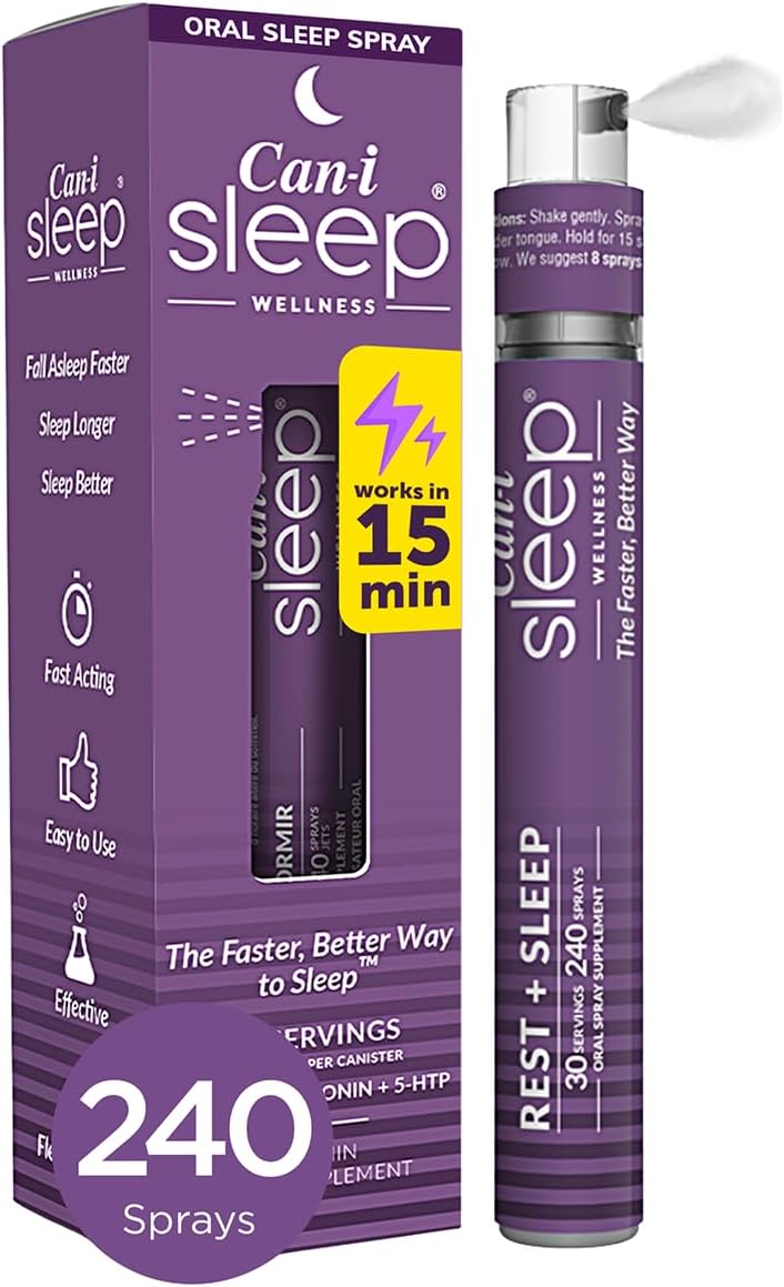 Can-i Sleep Spray for Adults – Fast-Acting Melatonin Spray with GABA & 5-HTP – Sleep Supplement to Fall Asleep Faster & Stay Asleep Longer – No Grogginess, Lack of Sleep Aid – 30 Servings 240 Sprays