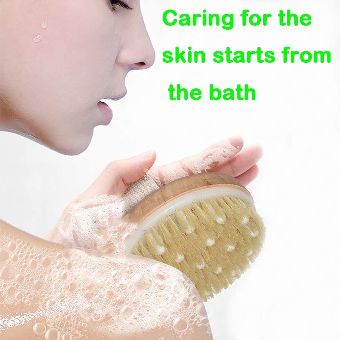 Dry Body Brush, Natural Bristle Bath Brush, Lymphatic Drainage, Exfoliate, Stimulate Blood Circulation, Remove Dead Skin Toxins and Cellulite