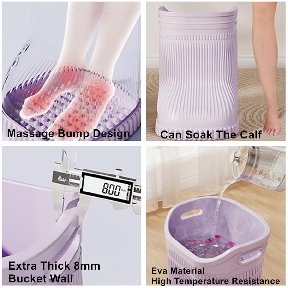 Foot Spa Bath,Boot Shaped with Massage Bumps & Calf Soaking for Relaxation, Pain Relief and Improved Circulation (grey,L)