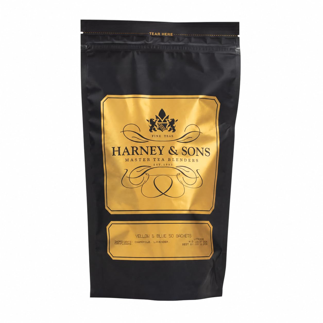 Harney & Sons Yellow & Blue Herbal Tea – Chamomile Lavender Sleep & Relaxation Blend, Caffeine Free Floral Herbal Tea with Cornflowers, 50 sachets