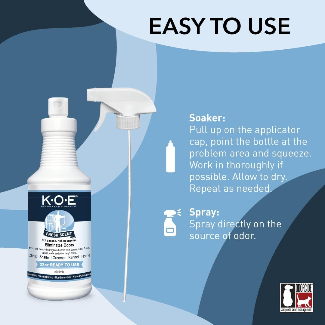 Odorcide K.O.E Kennel Odor Eliminator Fresh Scent Ready to Use Spray – For Cages, Runs & More – For Home & Kennel w/Safe, Non-Enzymatic Formula