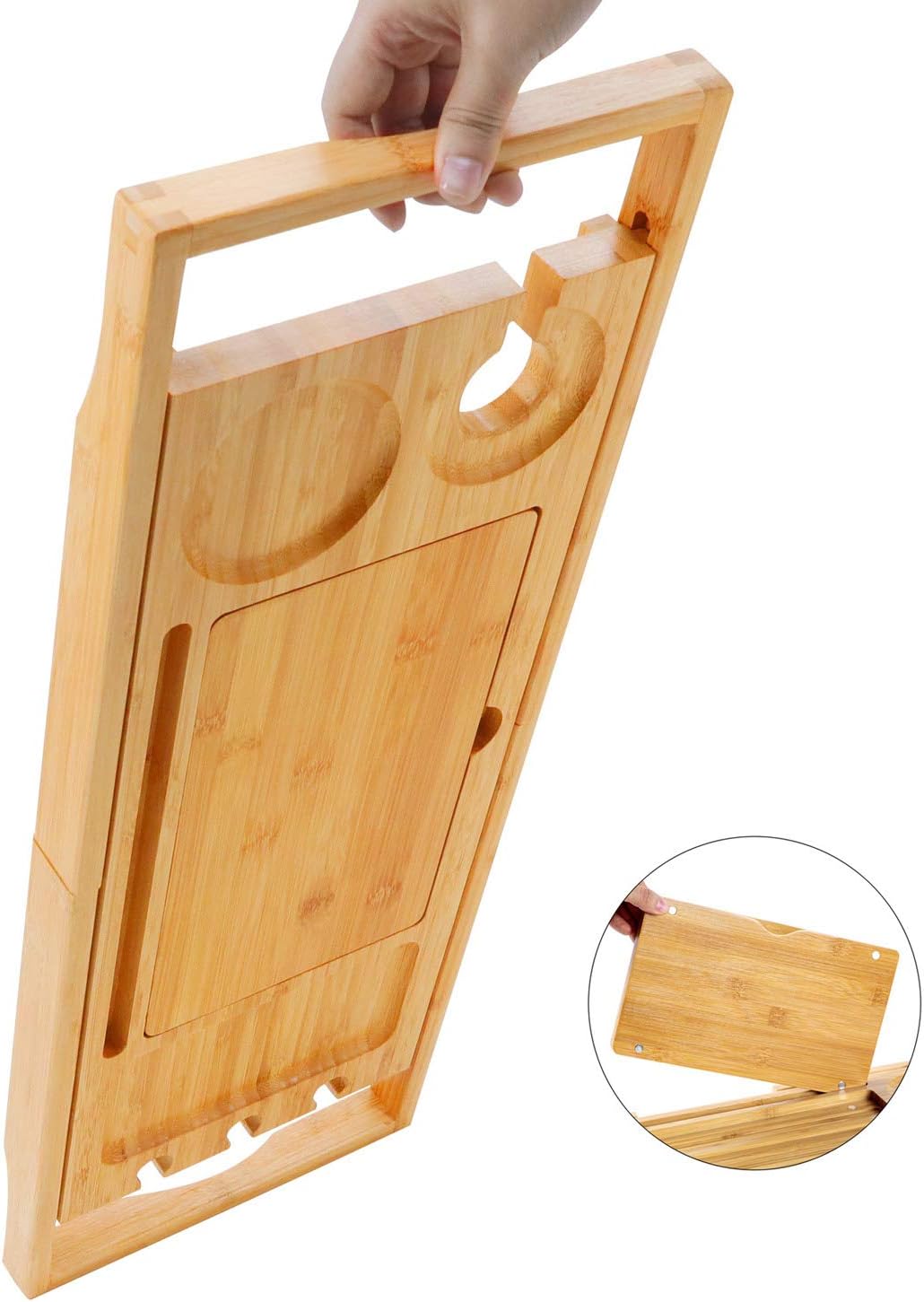 Utoplike Bamboo Bathtub Caddy Tray Bath Tray for Tub, Adjustable Bathroom Bathtub Organizer with Book Tablet Wine Glass Cup Towel Holder (24.5"-37.4")