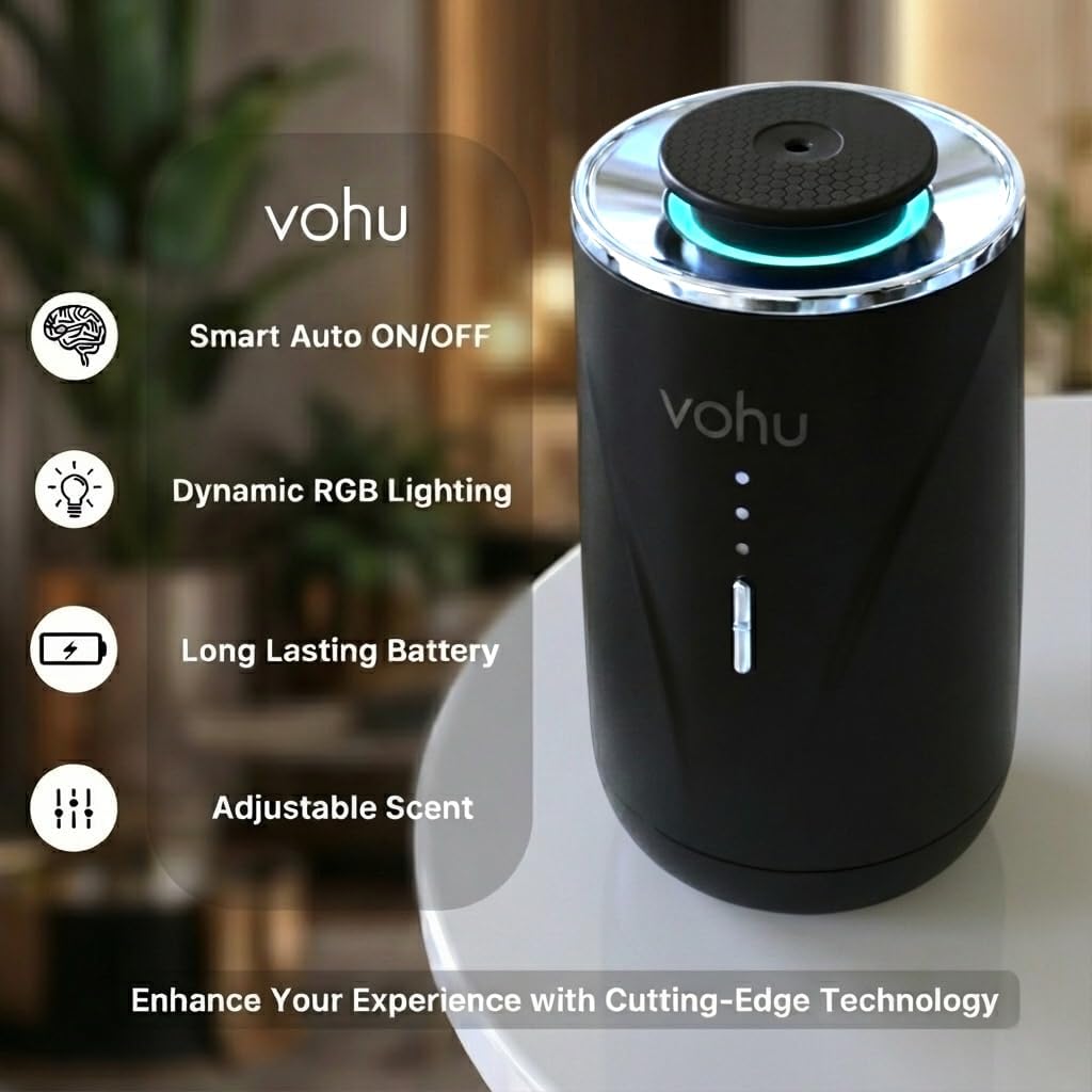 Smart Scent Diffuser – 2-in-1 for Car & Home, Waterless Essential Oil Air Freshener, Auto-On/Off Vibration Sensor, Quiet, USB-C Rechargeable, 2000mAh Battery