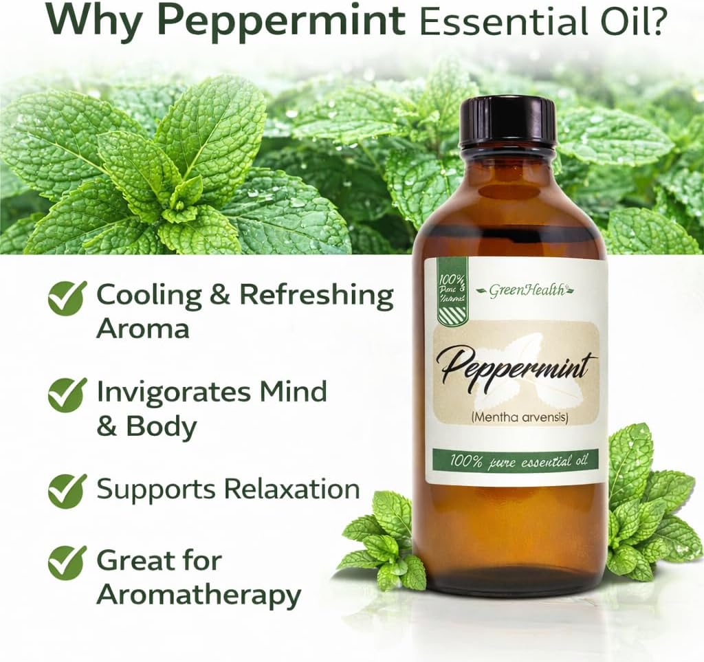 Peppermint Essential Oil - 4 fl oz - 100% Pure Essential Oil - GreenHealth
