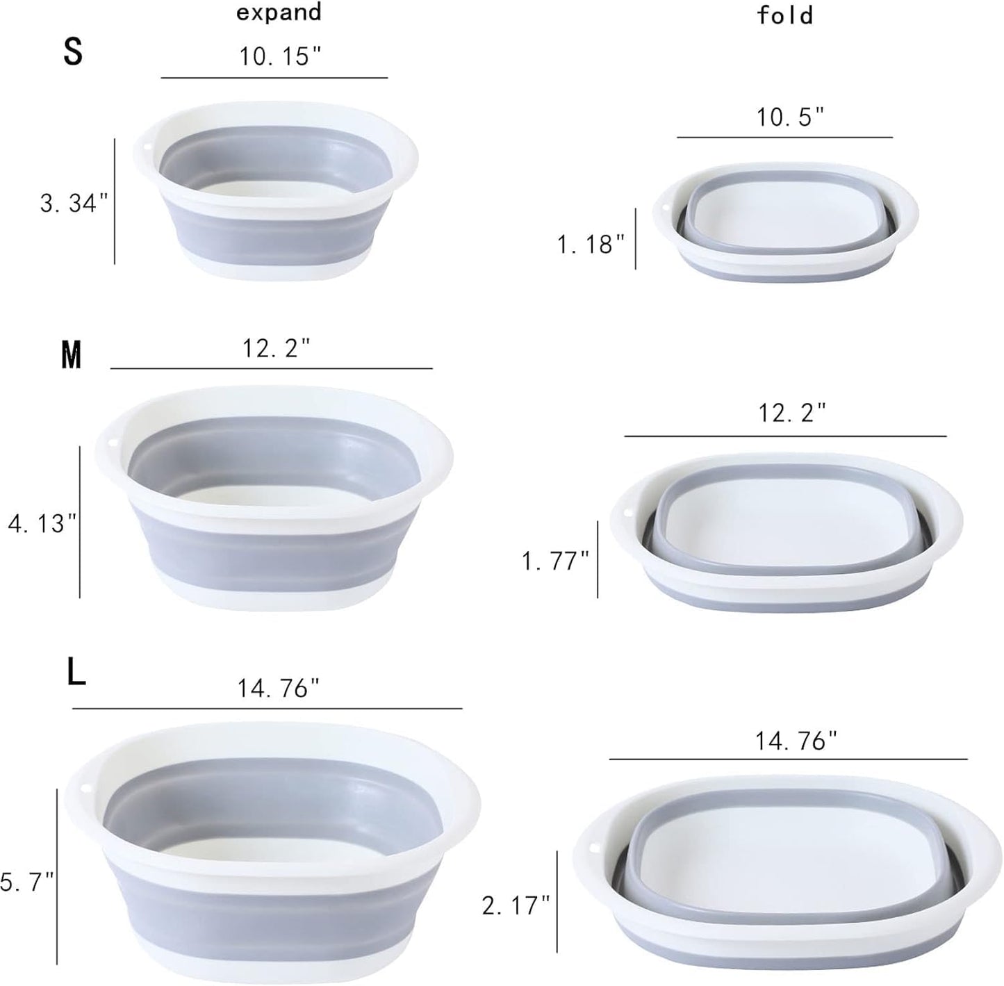 Multipurpose Foldable Collapsible Washbasin Lightweight Portable Basin, Collapsible Basin for Camping Sink and RV Sinks (Set of 3, S,M,L)