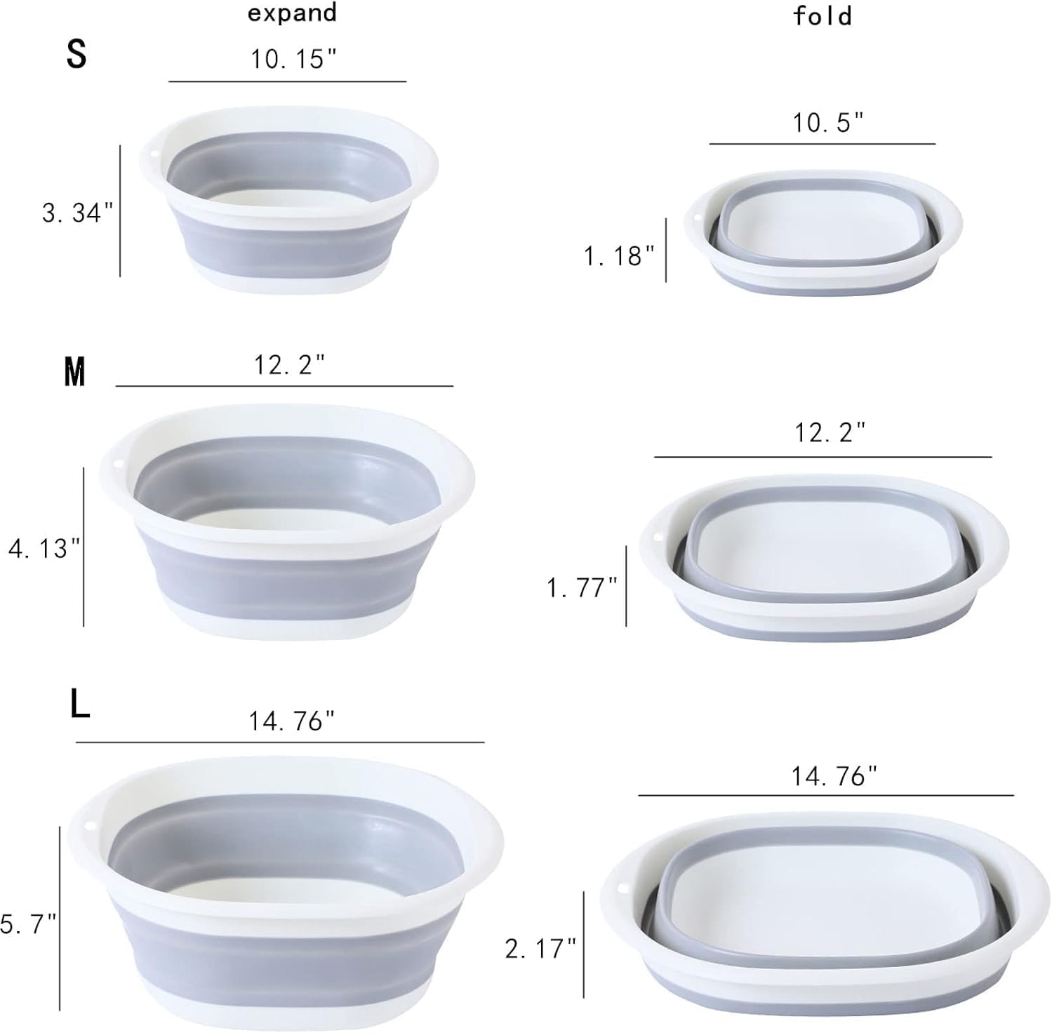 Multipurpose Foldable Collapsible Washbasin Lightweight Portable Basin, Collapsible Basin for Camping Sink and RV Sinks (Set of 3, S,M,L)