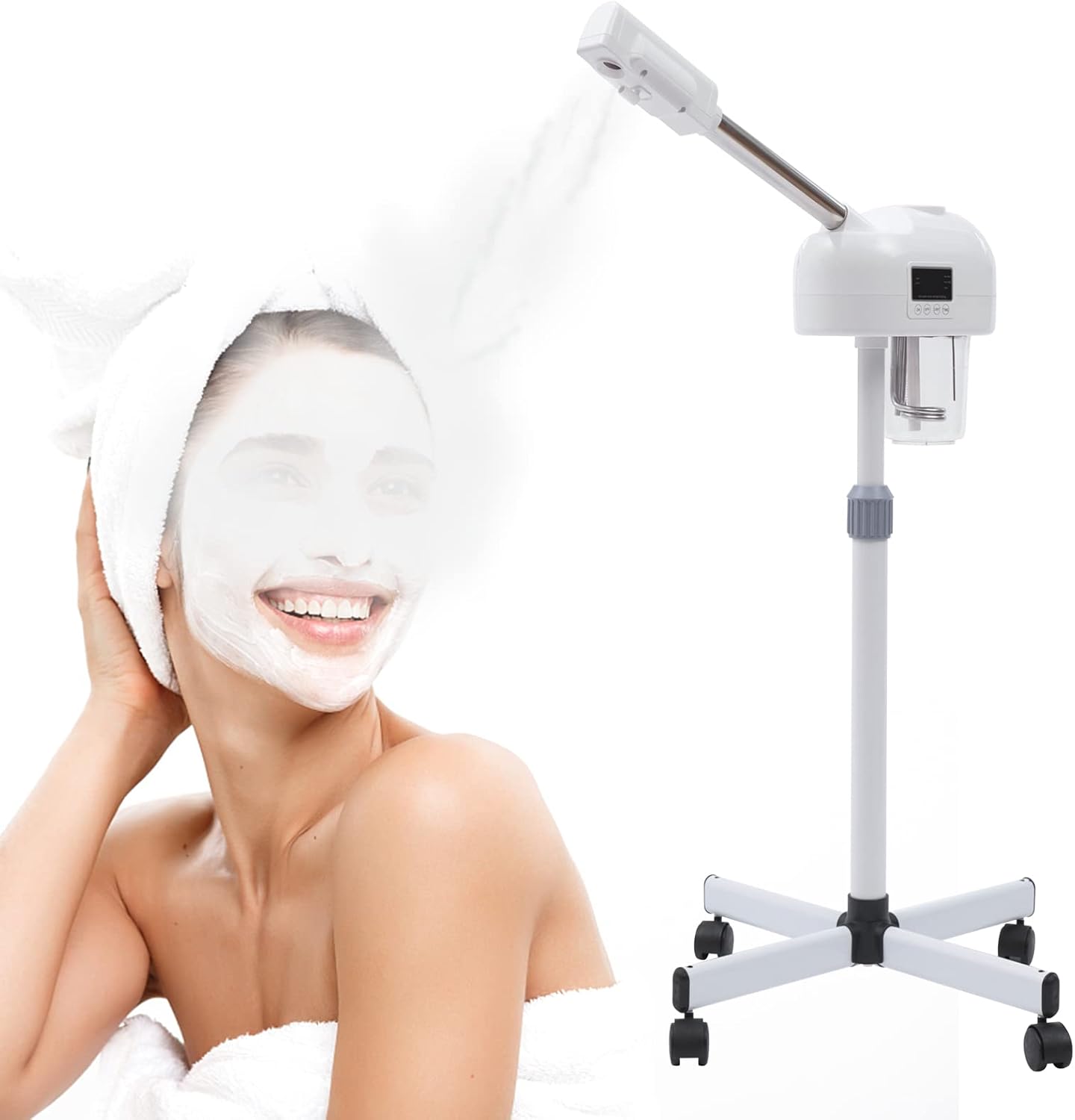 Professional Facial Steamer, Face Steamer for Facial with Hot Mist Function, Free-Standing Ozone Facial Steamer On Wheels, 360° Rotatable Nozzle for Beauty Salon or Home (110)