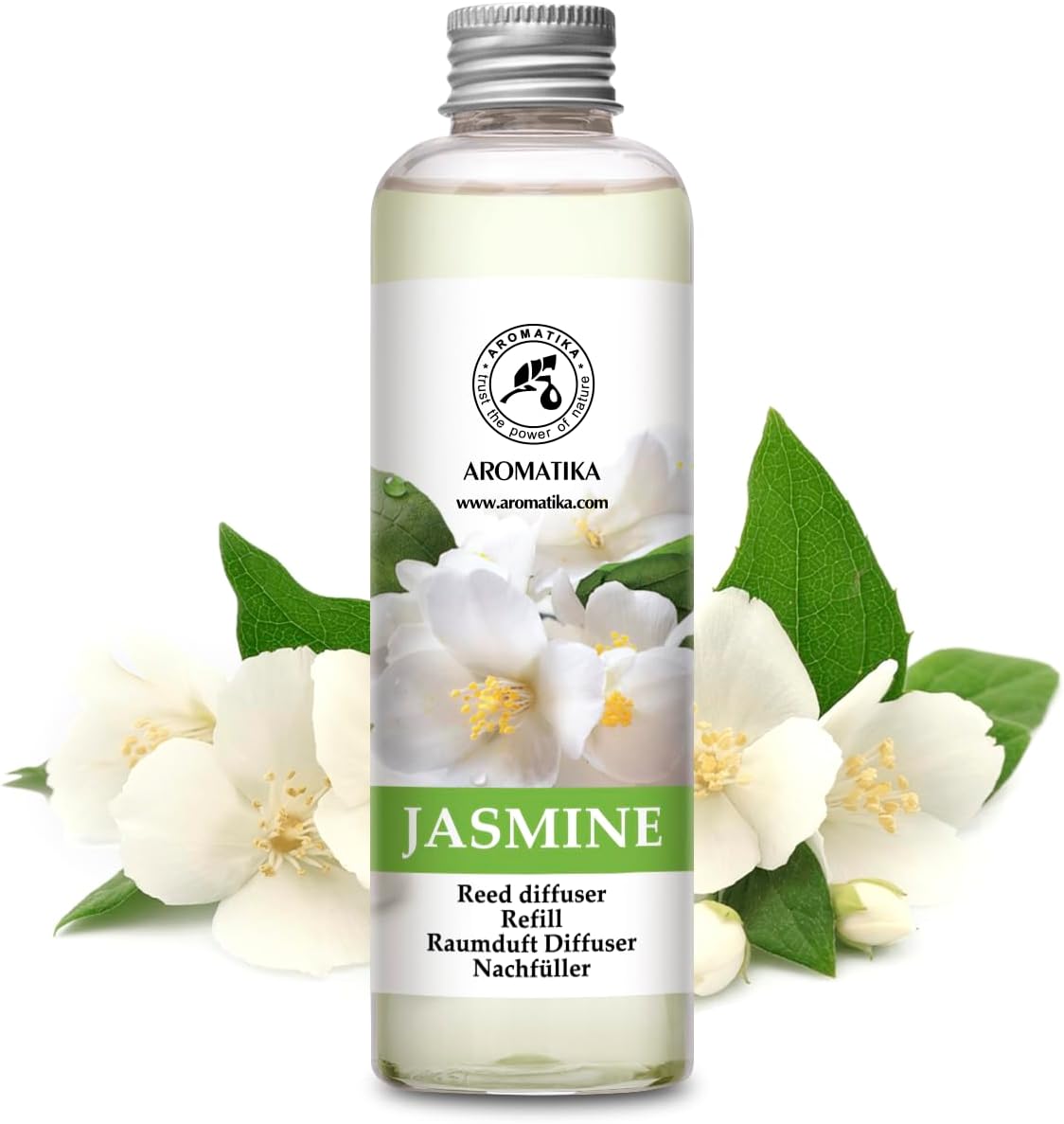 AROMATIKA Jasmine Essential Oil 200ml - Natural Reed Diffuser Refill for Long-Lasting Fragrance - Jasminum Officinale Oil - Air Freshener for Home, Office, Spa, Salon, Restaurant, Cafe, Bar