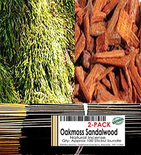 Oakland Gardens Premium Hand Dipped Incense Sticks, EarthWood Series I, You Choose The Scent. (Oakmoss & Sandalwood - 2Pack)
