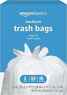 Amazon Basics 8 Gallon Flap Tie Trash Bags, Fresh Scent, 80 Count