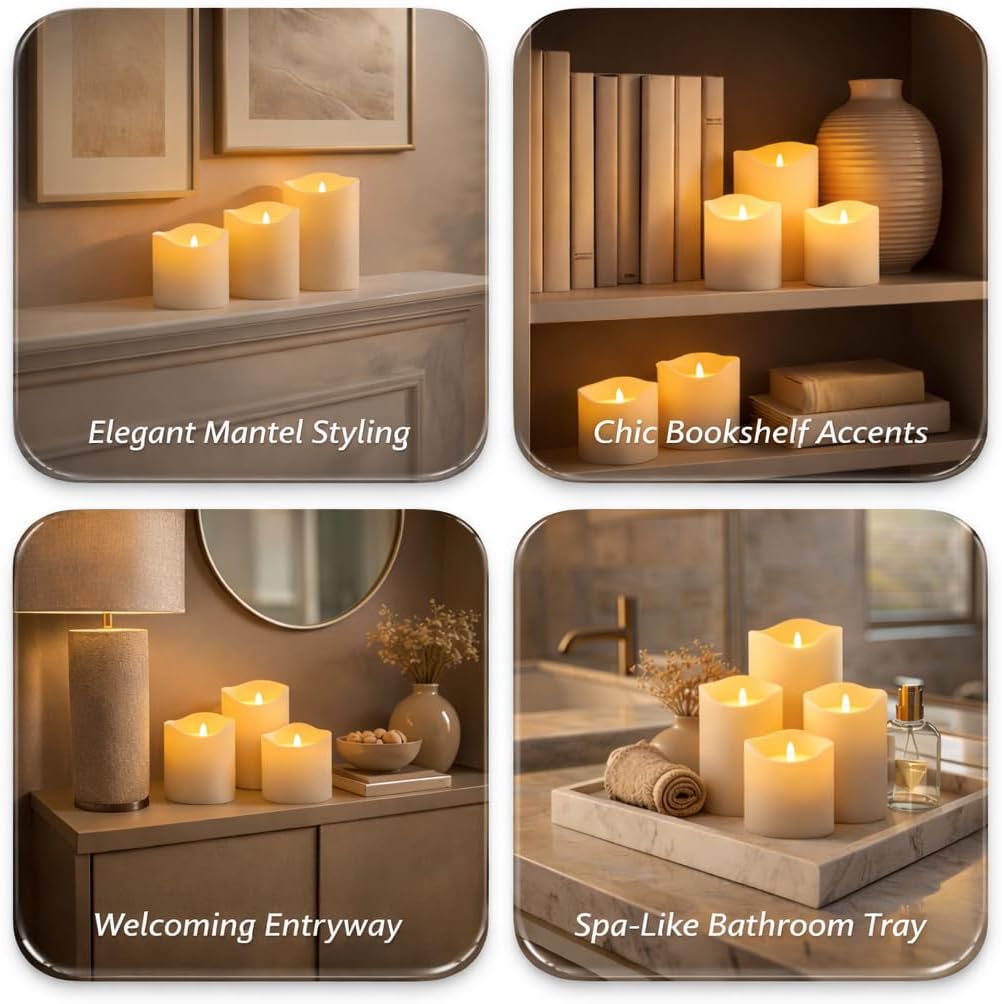 Enido Flameless Candles with Remote, 9 PC Outdoor Waterproof Battery Operated LED Pillar Candles, Flickering Electric Candles with Timer, 3" x 4" 5" 6" for Lantern, Patio, Wedding, Easter