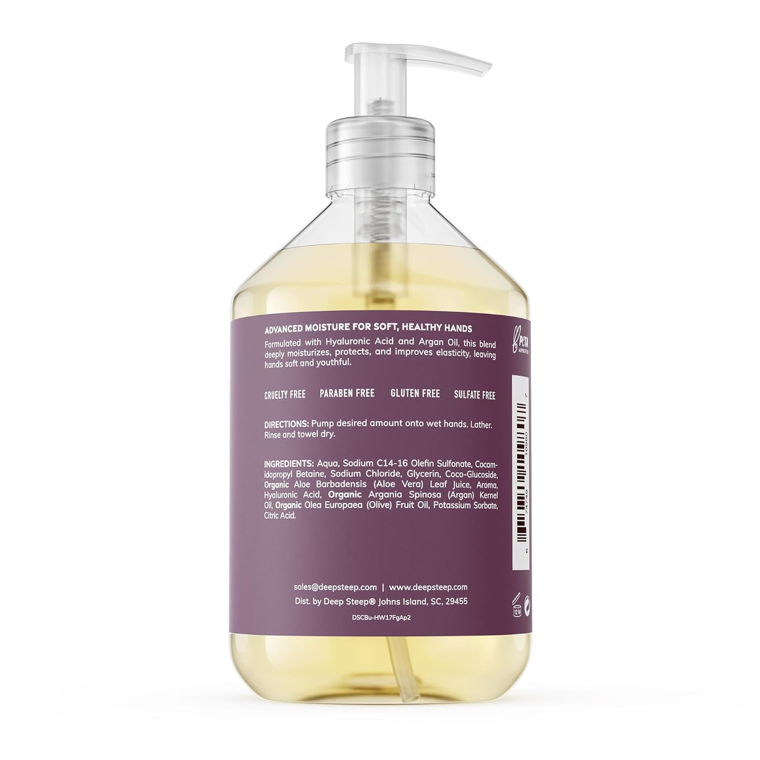 Deep Steep Liquid Hand Wash, Fig Apricot, 17.6 oz – Moisturizing Cleanser with Olive Oil, Aloe Vera, Glycerin & Hyaluronic Acid – Vegan, Clean Beauty, Soft & Nourished Hands