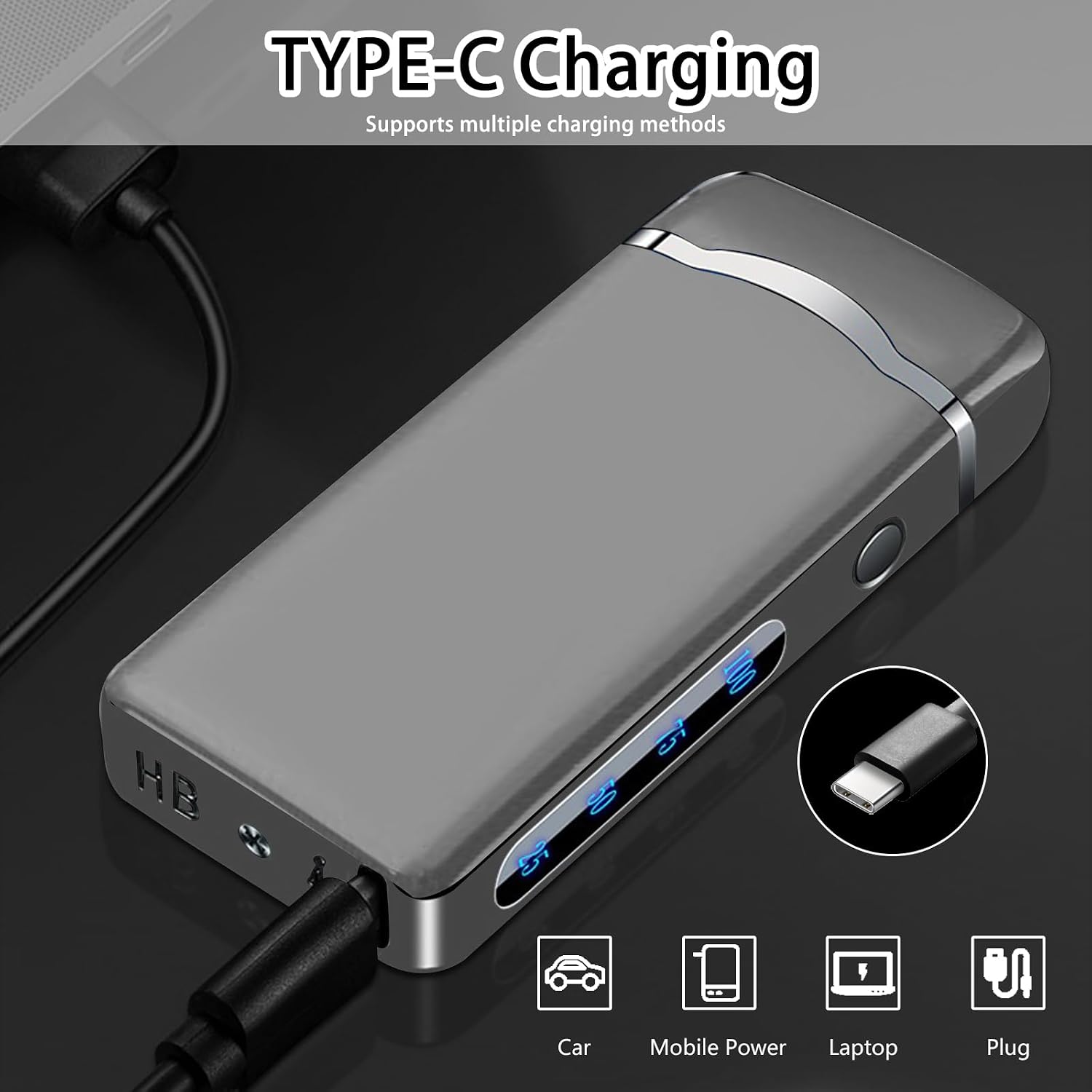 SKRFIRE Dual Arc Electric Lighter – Upgraded Plasma Lighter, Rechargeable with Touch Ignition, Digital Battery Display, Windproof for Candle, BBQ, Camping & Travel (Silver Ice