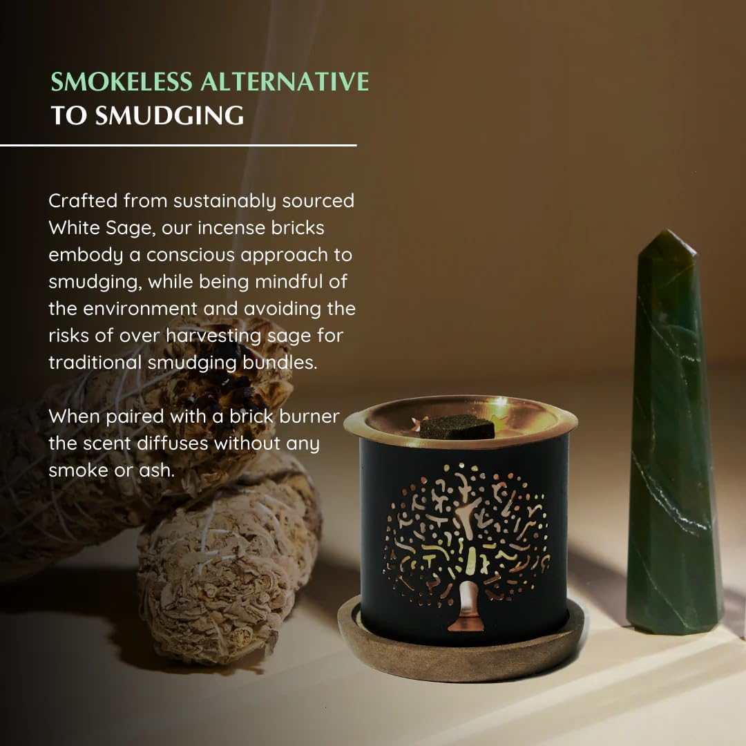 White Sage Incense Brick Gift Set by Aromafume | 12 Bricks & Tree of Life Exotic Burner | White Sage with Rose, Lavender, Palo Santo, Sandalwood, Frankincense | Sage for Cleansing, Smokeless Smudging