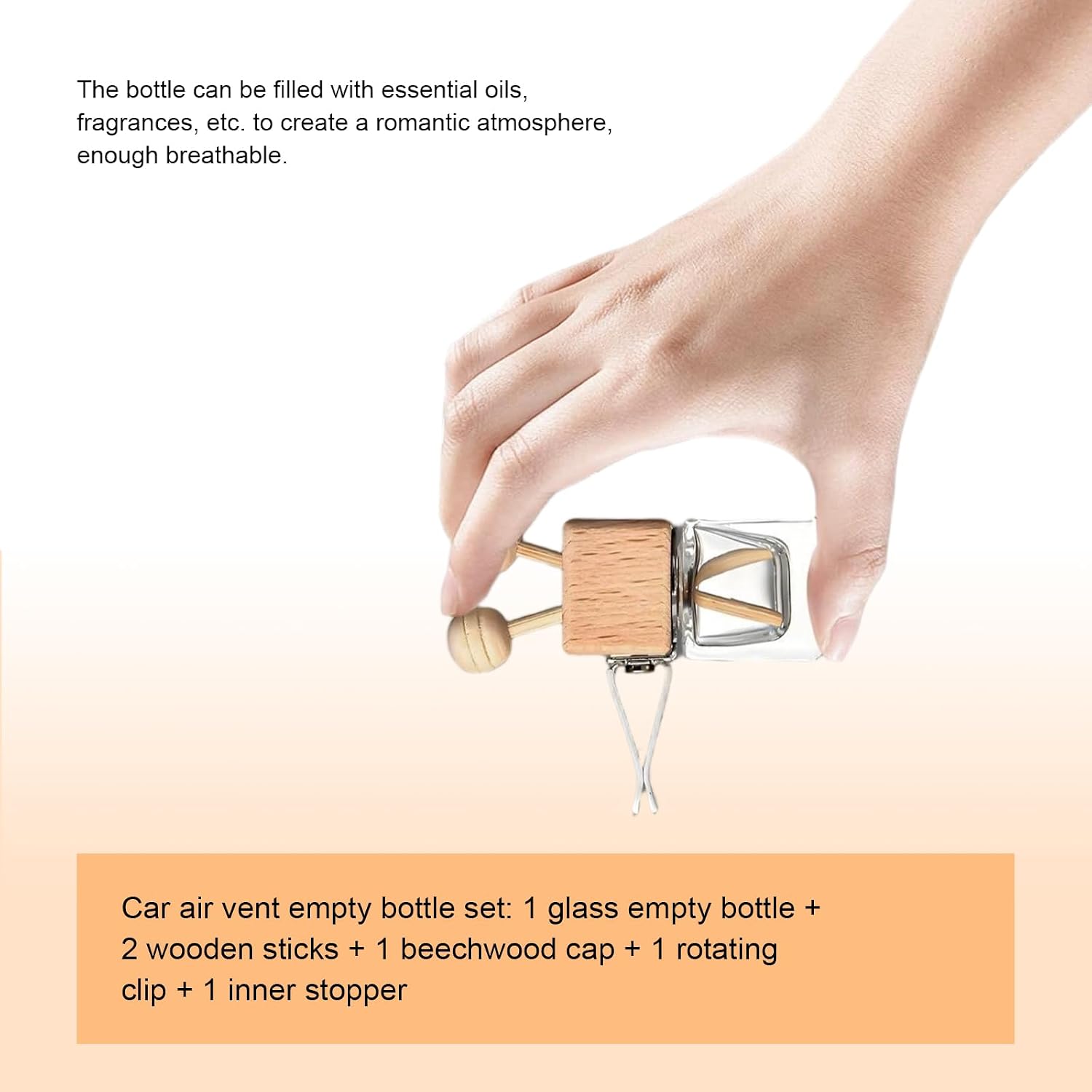 2PCS Empty Car Diffuser Bottle, Refillable Car Air Freshener Vent Clip, Car Air Freshener Diffuser Empty Glass Bottles, Car Scent Diffuser Bottle for Most Vehicles Interior Accessories