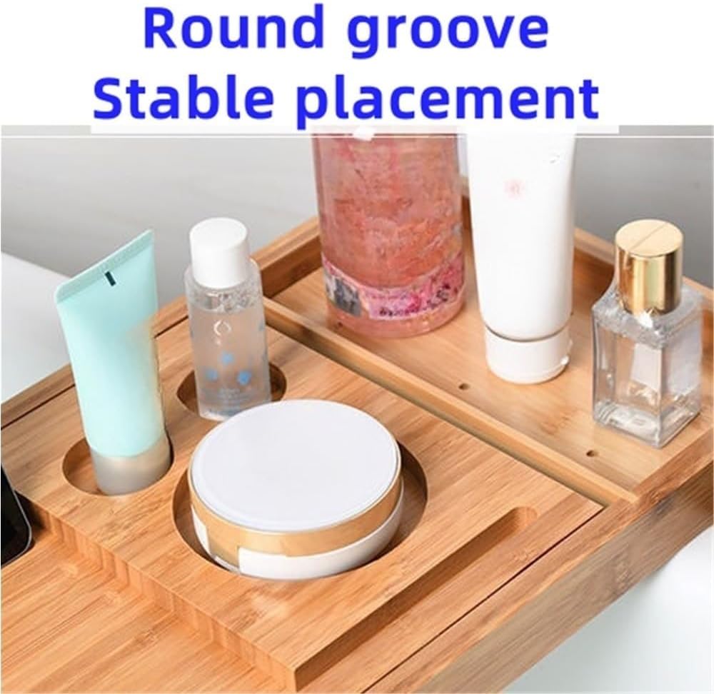 Bathtub Rack, Wood Storage Caddy, Retractable Bathtub Tray, No Need to Install Storage Board, Tray Rack for Bathroom, Bedroom, Lounge