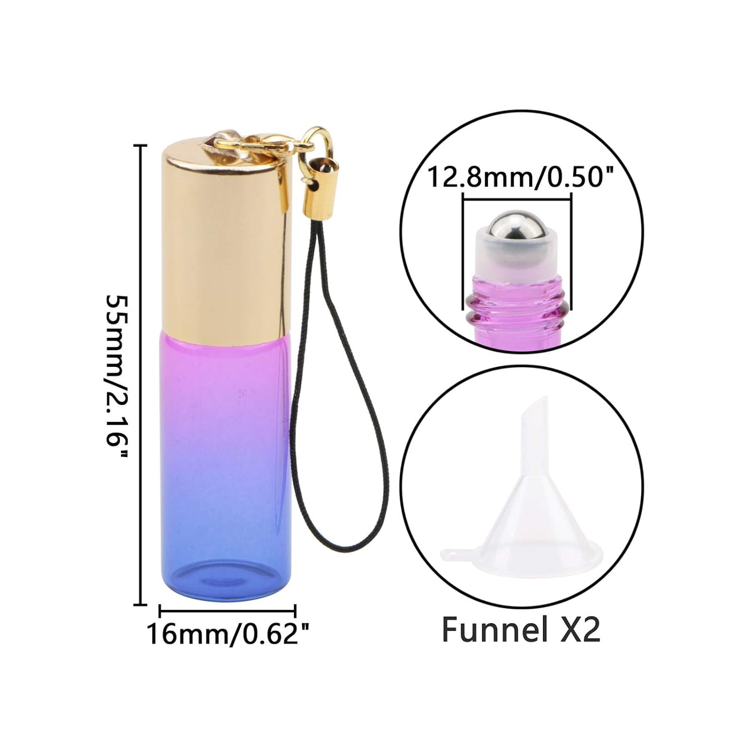 Kesell 15pcs 5ml Glass Roller Bottles Roll on Bottle Stainless Ball Gradient Color for Essential Oils, Aromatherapy Blends, Perfumes