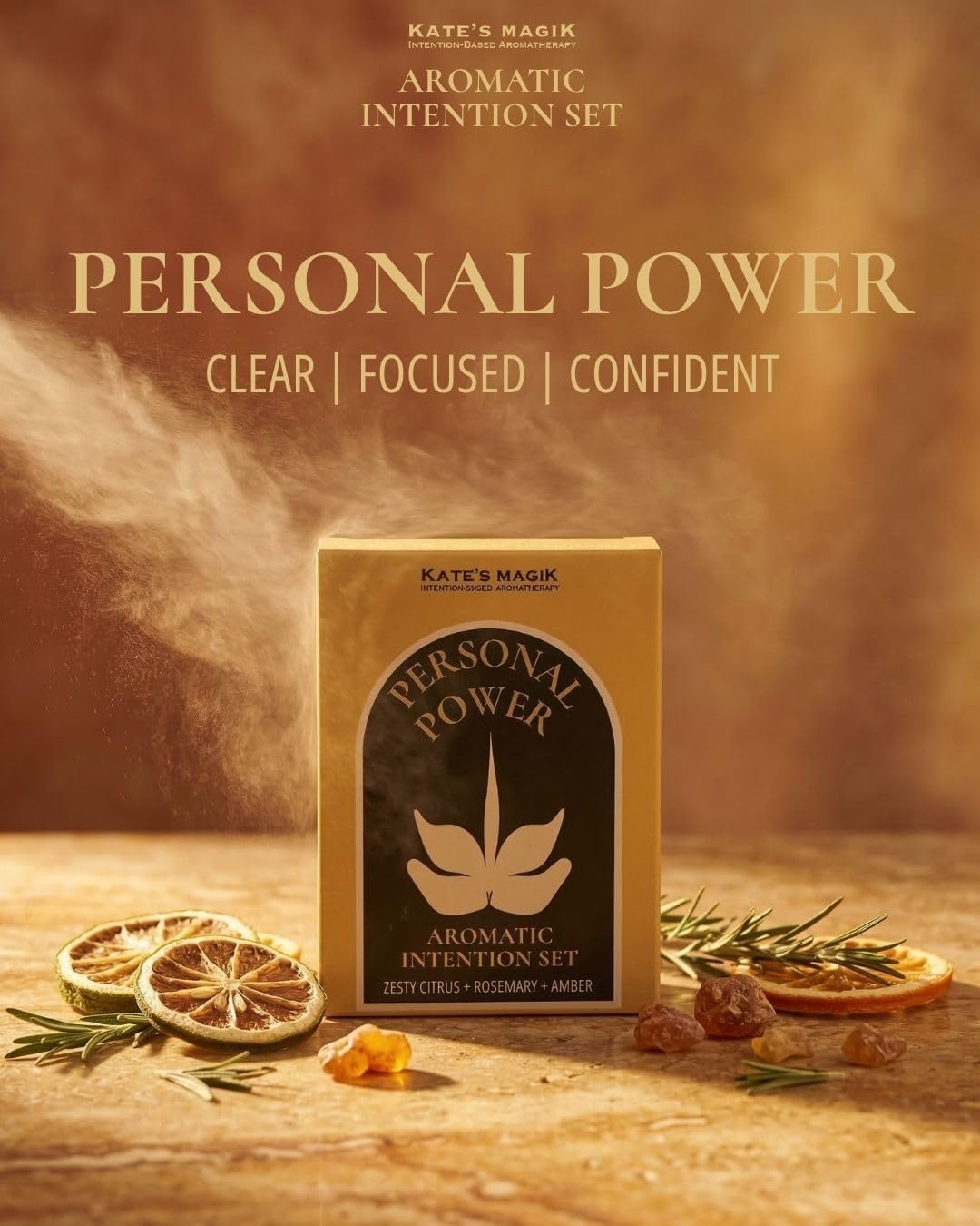 Kate’s Magik Personal Power Aromatic Intention Set, Aura Mist and Anointing Oil Roll-Ons, Bright Citrus & Herbal Wearable Aromatherapy for Confidence, Clarity and Focus